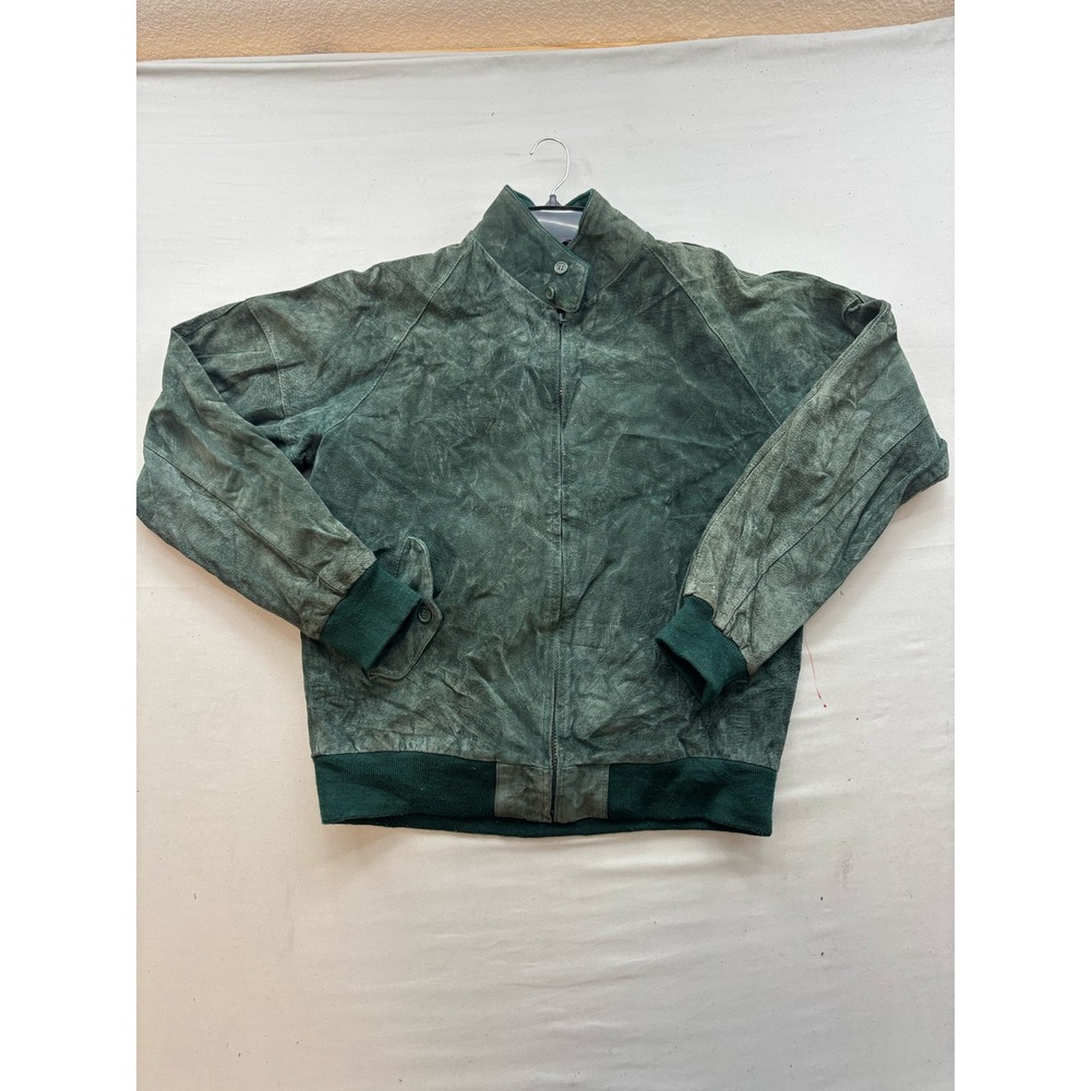 Vintage Marlynn Essex Green Suede Bomber Jacket Plaid Lined Mens 42 Long